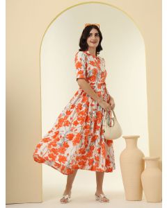 KALINI Floral Printed Fit & Flare Midi Dress