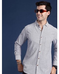 Mast & Harbour Men Blue & White Slim Fit Striped Casual Shirt