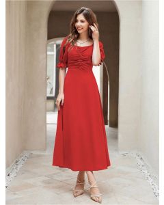 Sugathari Puff Sleeves A-Line Midi Dress