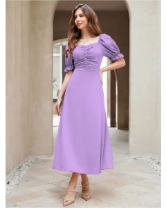 Sugathari Women Puff Sleeve A-Line Midi Dress
